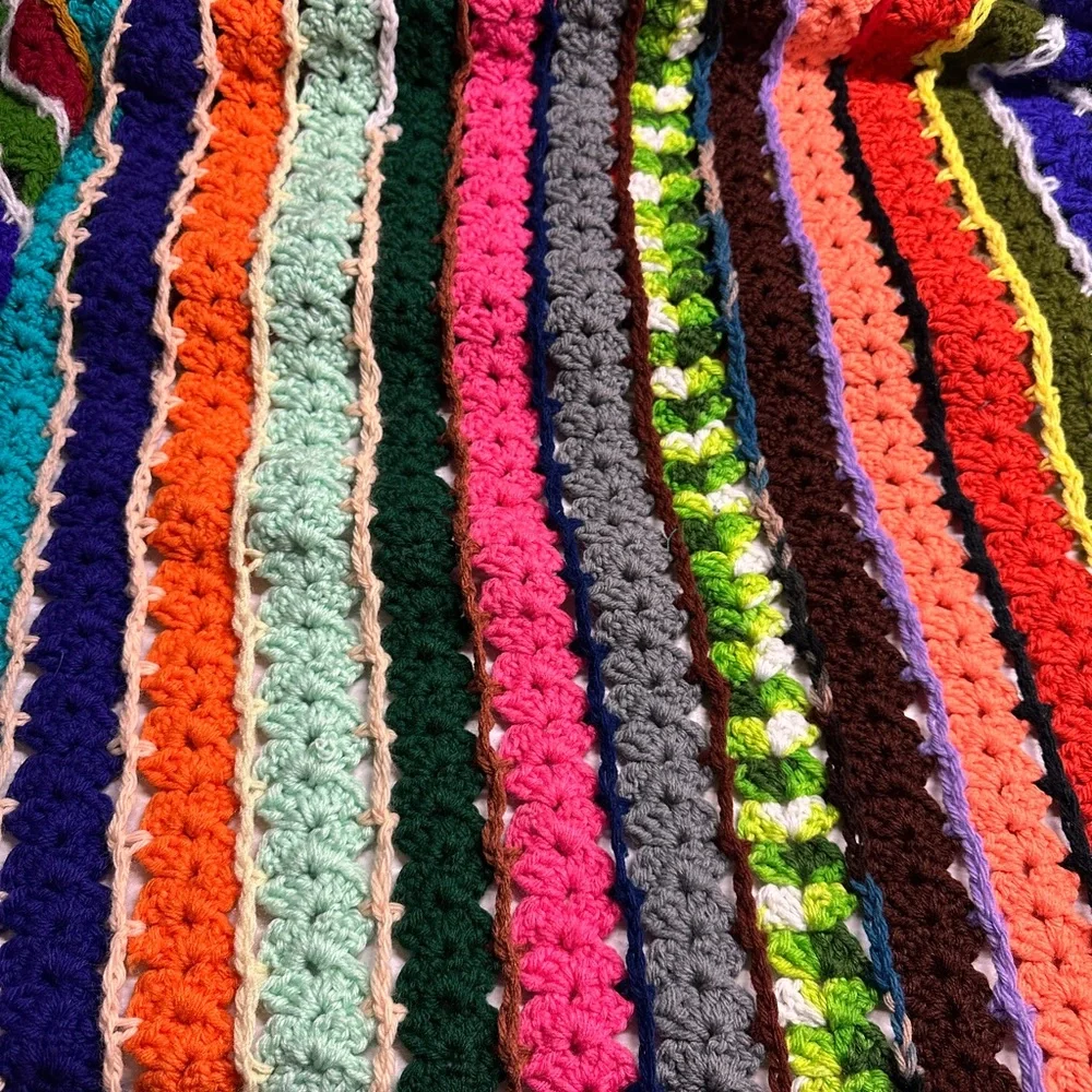 Vintage Handmade Crochet Throw Blanket 43x65 Multicolor Boho Cottagecore Cabin